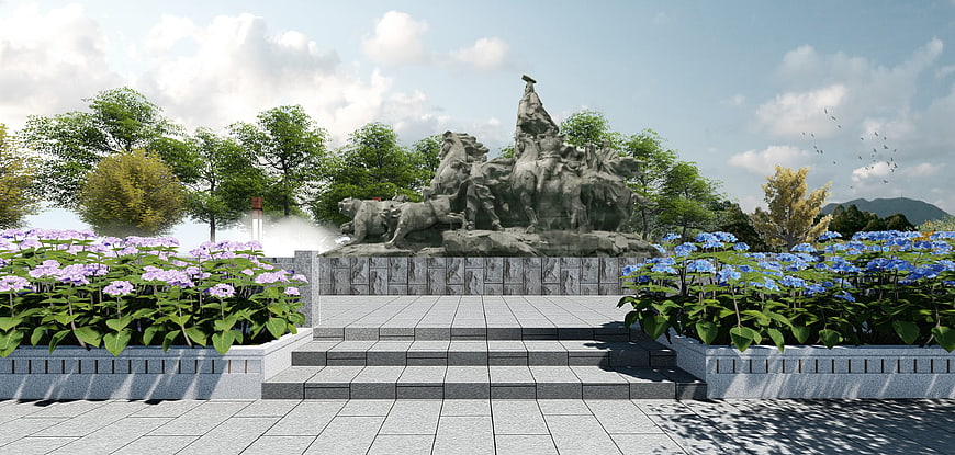 3D Architectural Visualization of Monumental Sculpture in Park