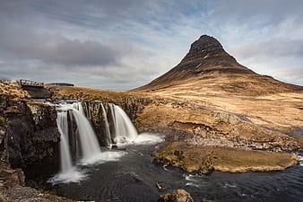Kirkjufell Mountain and Waterfall in Iceland Landscape
