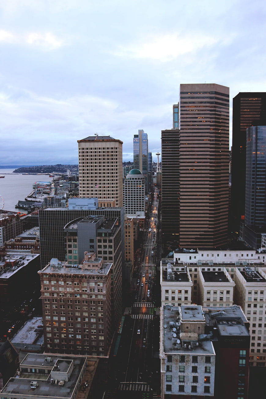 Seattle Skyline at Dusk with Space Needle and Waterfront