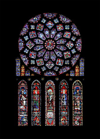 Chartres Cathedral Stained Glass Rose Window and Lancets