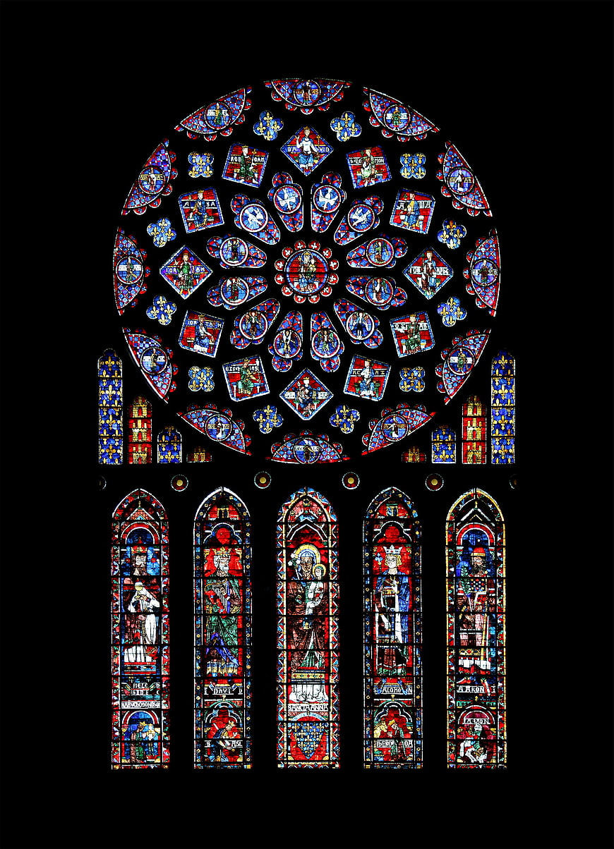 Chartres Cathedral Stained Glass Rose Window and Lancets