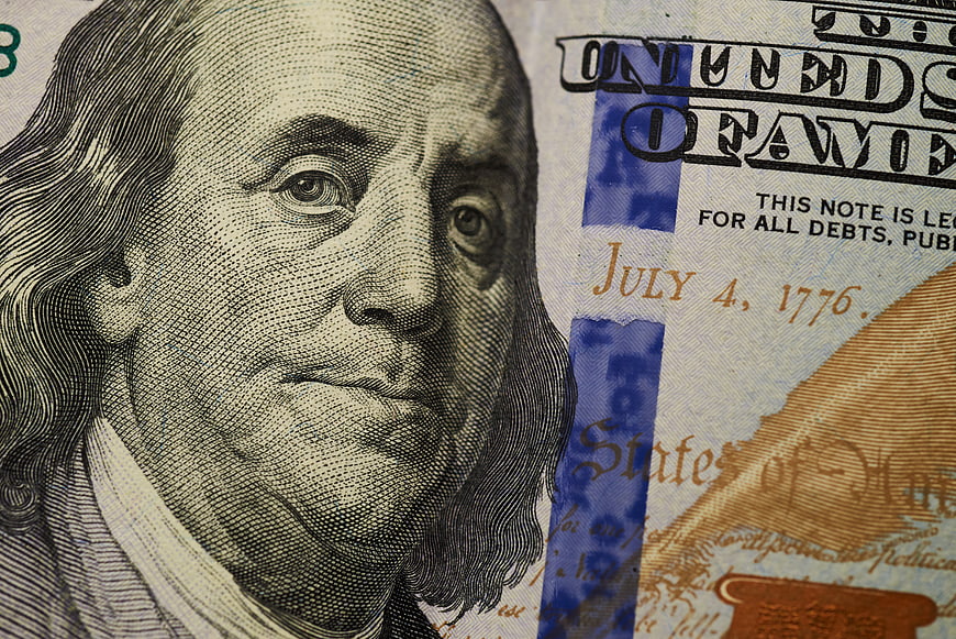 Close-up of Benjamin Franklin on US 100 Dollar Bill