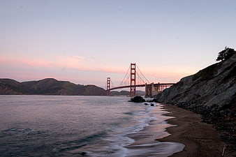 Golden Gate Bridge Sunset View from Crissy Field Beach