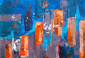 Abstract Blue and Orange Paint Texture with Splatter Details