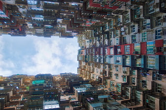Dense Multicolored High-Rise Housing Complex In Hong Kong