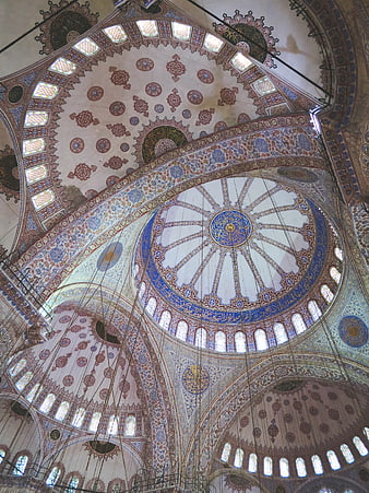 Ornate Ottoman Mosque Dome Interior with Calligraphy