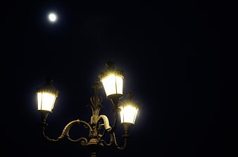 Vintage Street Lamp with Moon in Night Sky