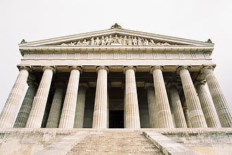 Valhalla Monument Facade With Classical Columns And Sculptures