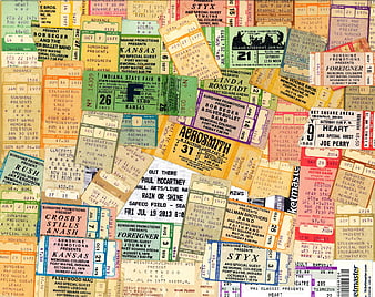 Vintage Concert Ticket Stubs Flat Lay Background