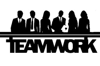 Black silhouette of business team standing behind teamwork text