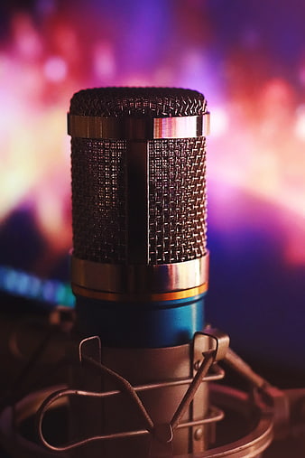 Professional Studio Microphone Close-Up With Vibrant Bokeh Background