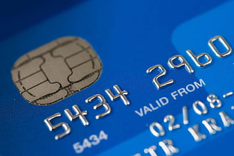 Close-up of Blue Credit Card with Chip and Numbers