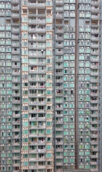 Dense Hong Kong High-Rise Apartment Building Facade