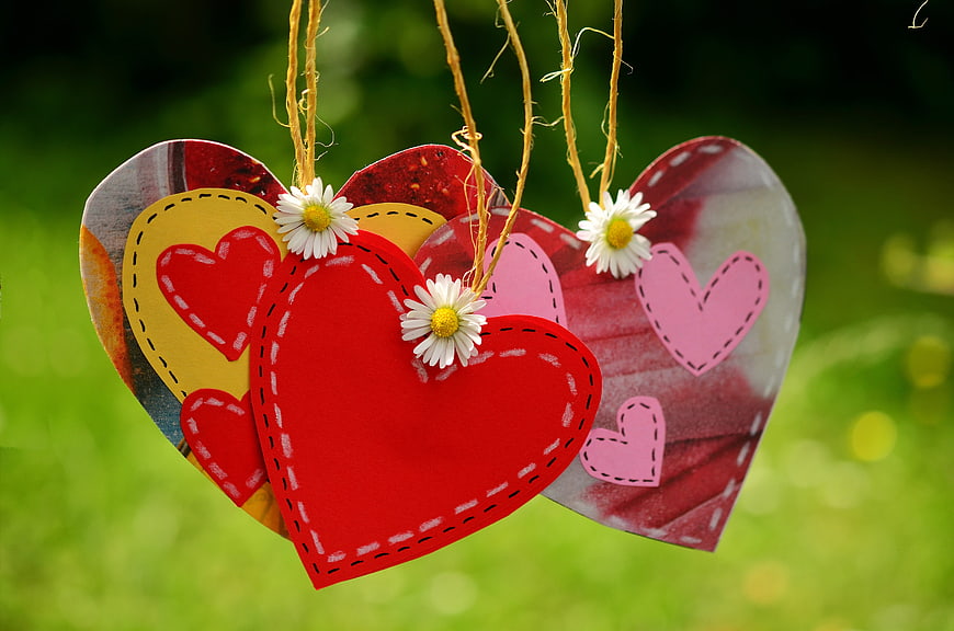 Colorful Hanging Heart Ornaments with Daisies