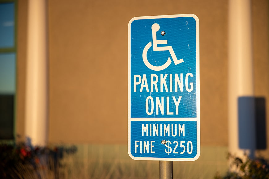 Blue Handicapped Parking Only Sign with Fine Warning