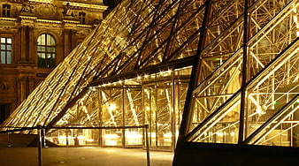 Louvre Pyramid Night Illumination Paris Architecture
