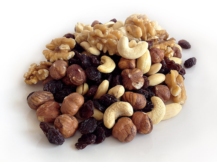 Mixed Nuts and Raisins on White Background