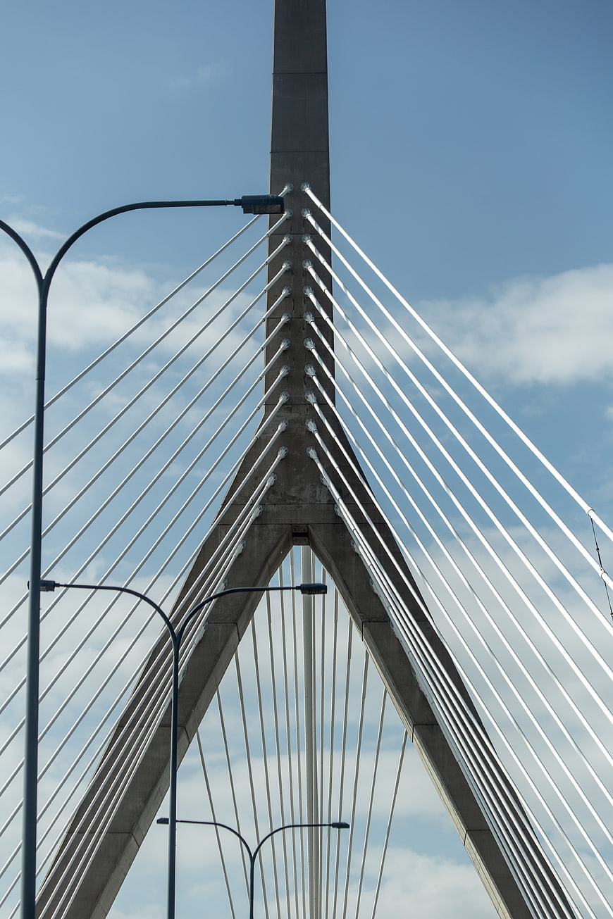 Low Angle View of Modern Cable-Stayed Bridge Tower