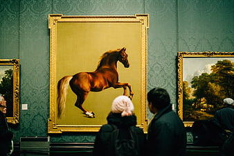 Visitors Viewing Horse Painting in Art Museum Gallery