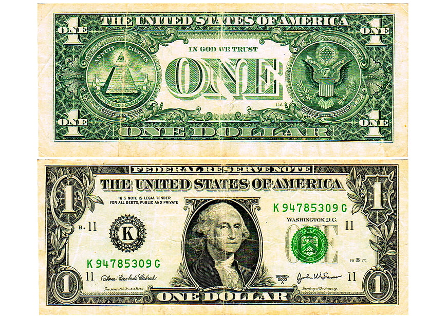 Front and Back of One US Dollar Bill