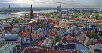 Aerial View of Riga Historic Center and Daugava River
