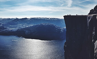 Preikestolen Pulpit Rock Norway Landscape with Hikers