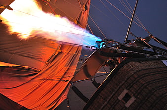Hot Air Balloon Burner Flame at Dusk