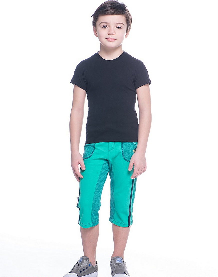 Young Boy in Black T-Shirt and Green Shorts