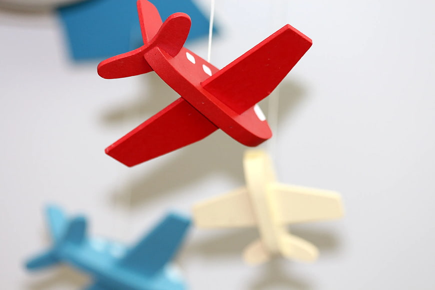 Red Wooden Toy Airplane Hanging Mobile