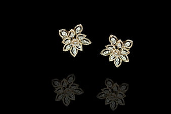 Luxury Diamond Flower Earrings on Black Background