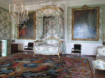 Historic Baroque Interior With Ornate Furniture And Floral Wallpaper