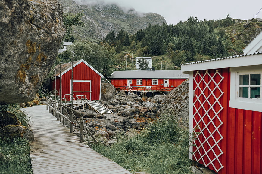 Red Rorbuer Cabins in Lofoten Islands, Norway