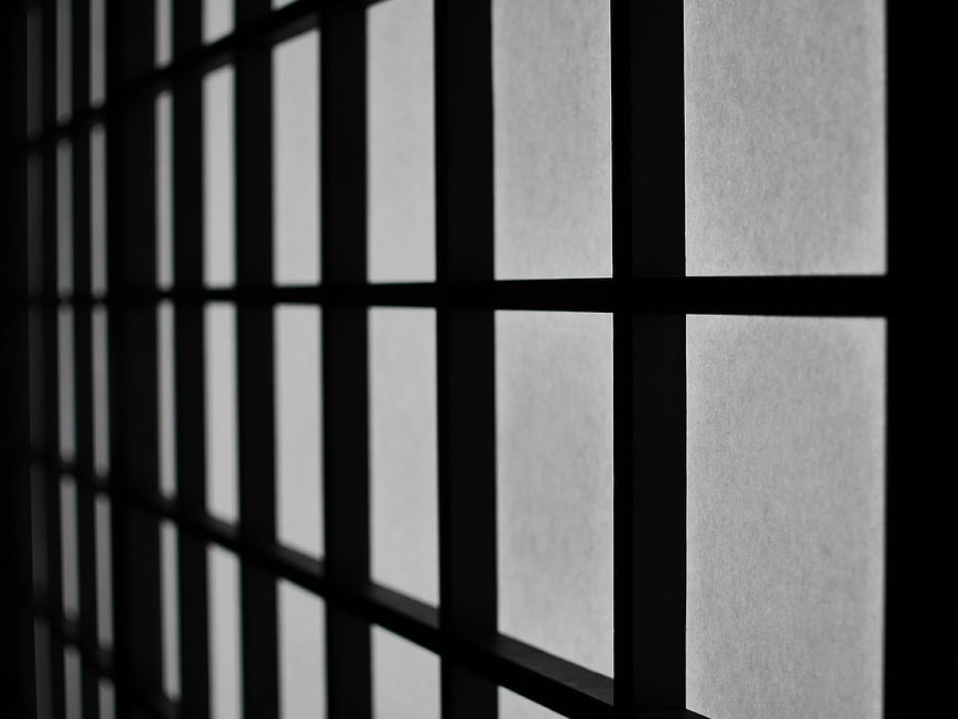 Abstract Black and White Grid Shadows on Wall