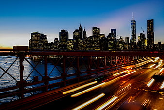 Long exposure Manhattan skyline at dusk from Queensboro Bridge