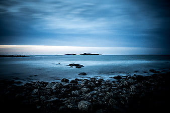 Moody Long Exposure Rocky Coastline at Dusk