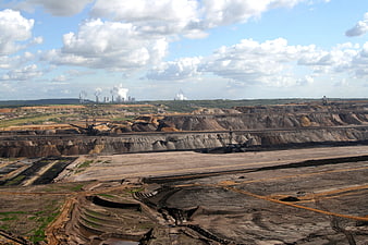 Aerial View of Open Pit Brown Coal Mine with Industrial Machinery