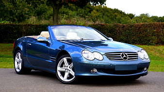 Blue Mercedes-Benz SL Convertible Parked on Road