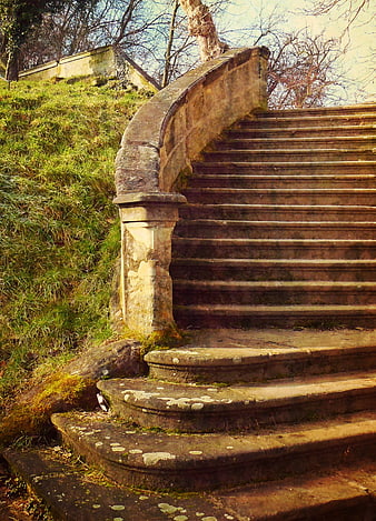 Weathered Stone Staircase in Historic Park Setting