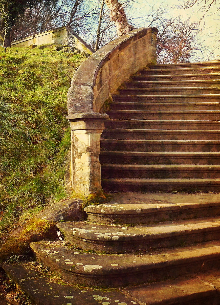 Weathered Stone Staircase in Historic Park Setting