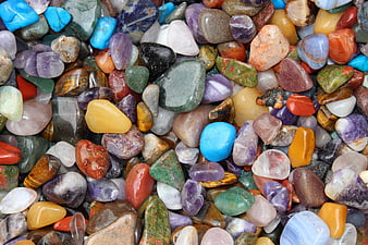 Colorful Polished Gemstones And Tumbled Crystals Close Up