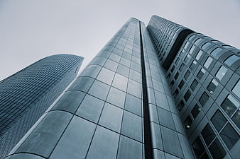 Low Angle View of Modern Glass Skyscrapers
