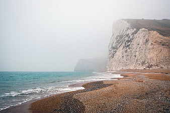 Misty White Cliffs of Dover Beach Landscape