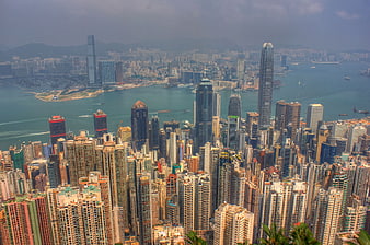Aerial View of Hong Kong Cityscape and Victoria Harbour