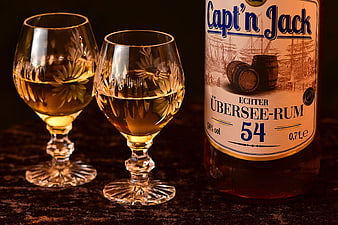 Capt'n Jack Rum Bottle With Two Crystal Glasses