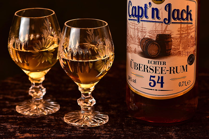 Capt'n Jack Rum Bottle With Two Crystal Glasses