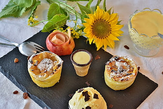 Sunflower and Apple Pastries on Slate Board