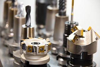 Close-up of CNC milling cutters and industrial metalworking tools