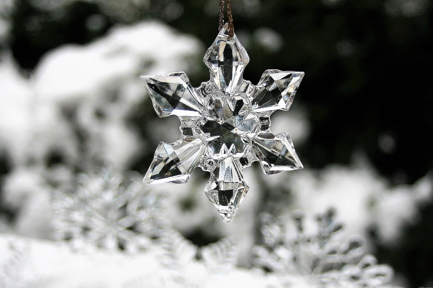 Crystal Snowflake Ornament Hanging on Christmas Tree