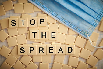 Stop the Spread Scrabble Tiles and Blue Medical Mask