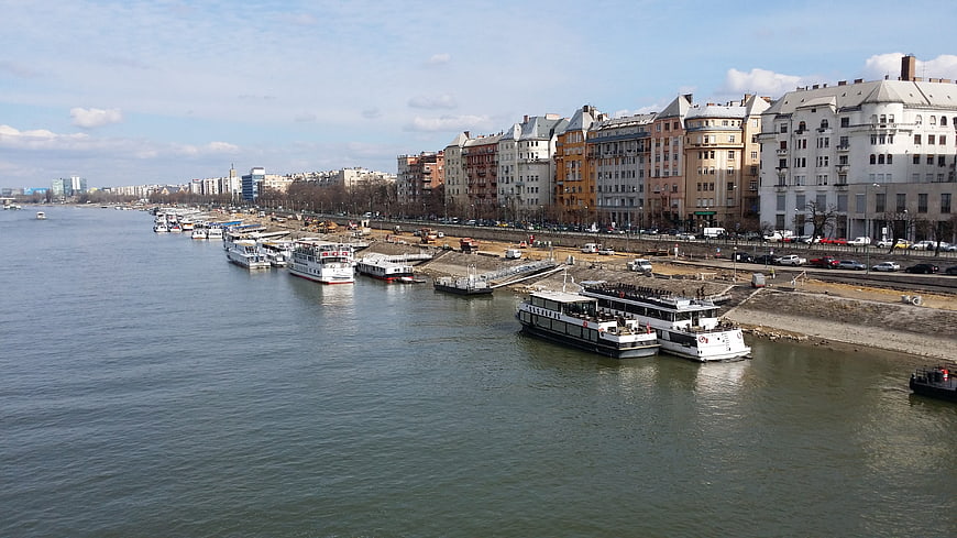 Budapest Danube River Cruise Boats and Embankment